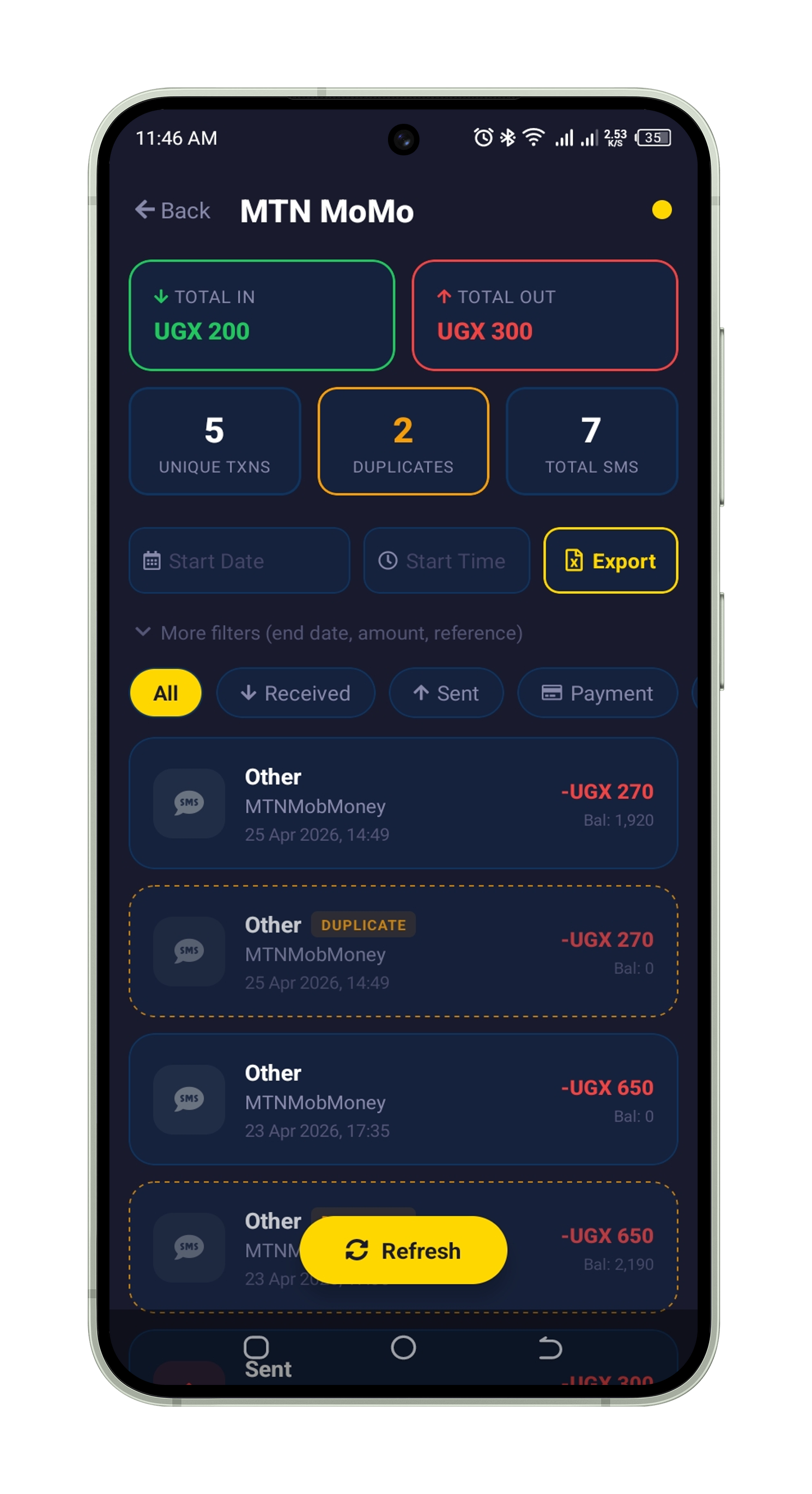 Transaction list